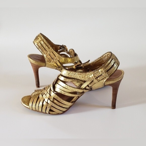 Tory Burch Nadia Women's Gold Braided Leather Heel Size 6.5 M - Picture 4 of 12